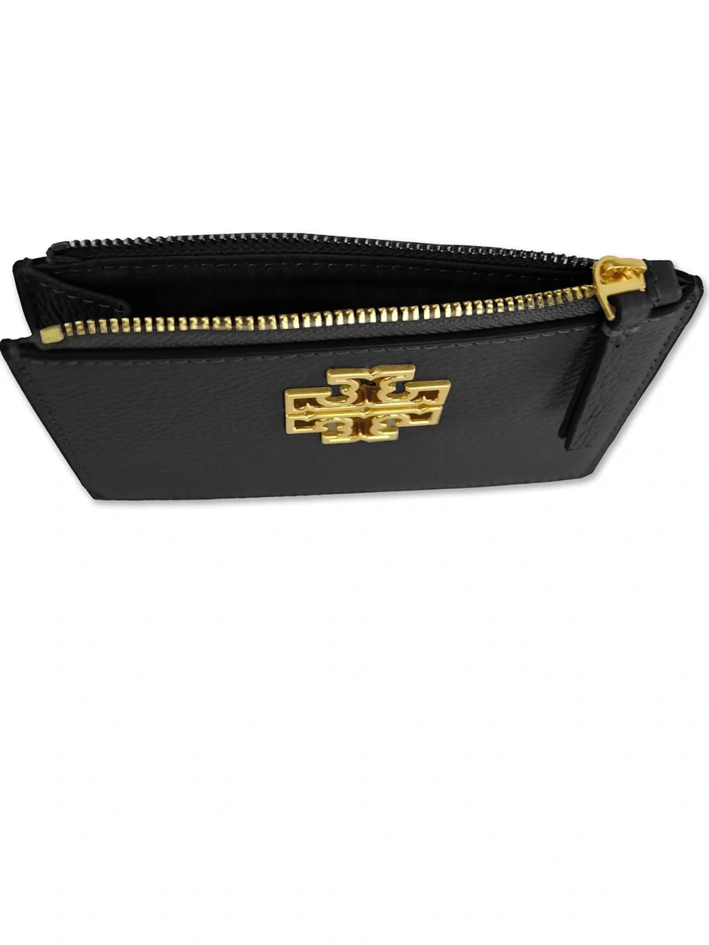 Tory Burch Britten Black Pebbled Leather Zip Card Case